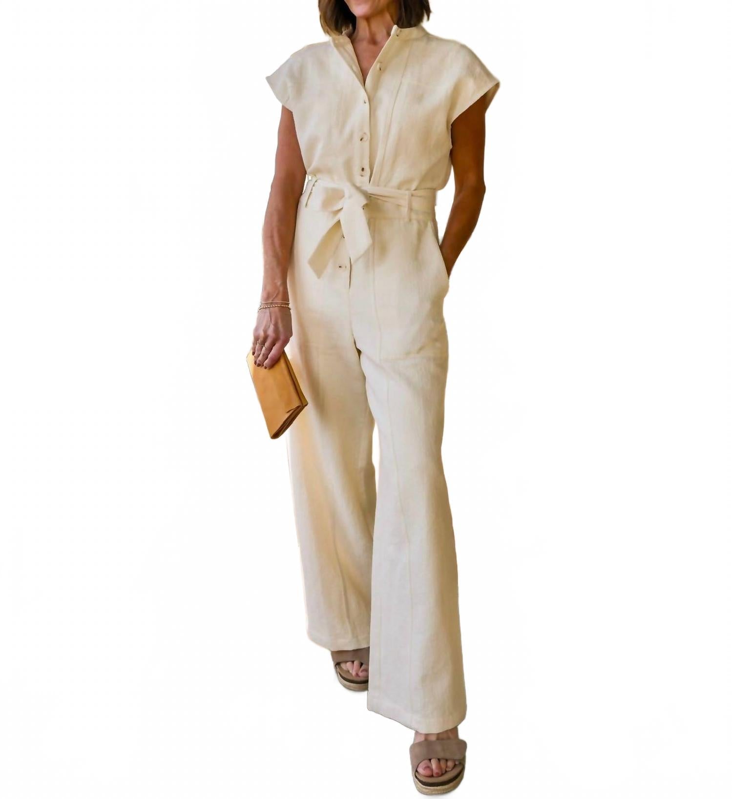 Celestia Textured Jumpsuit In Cream