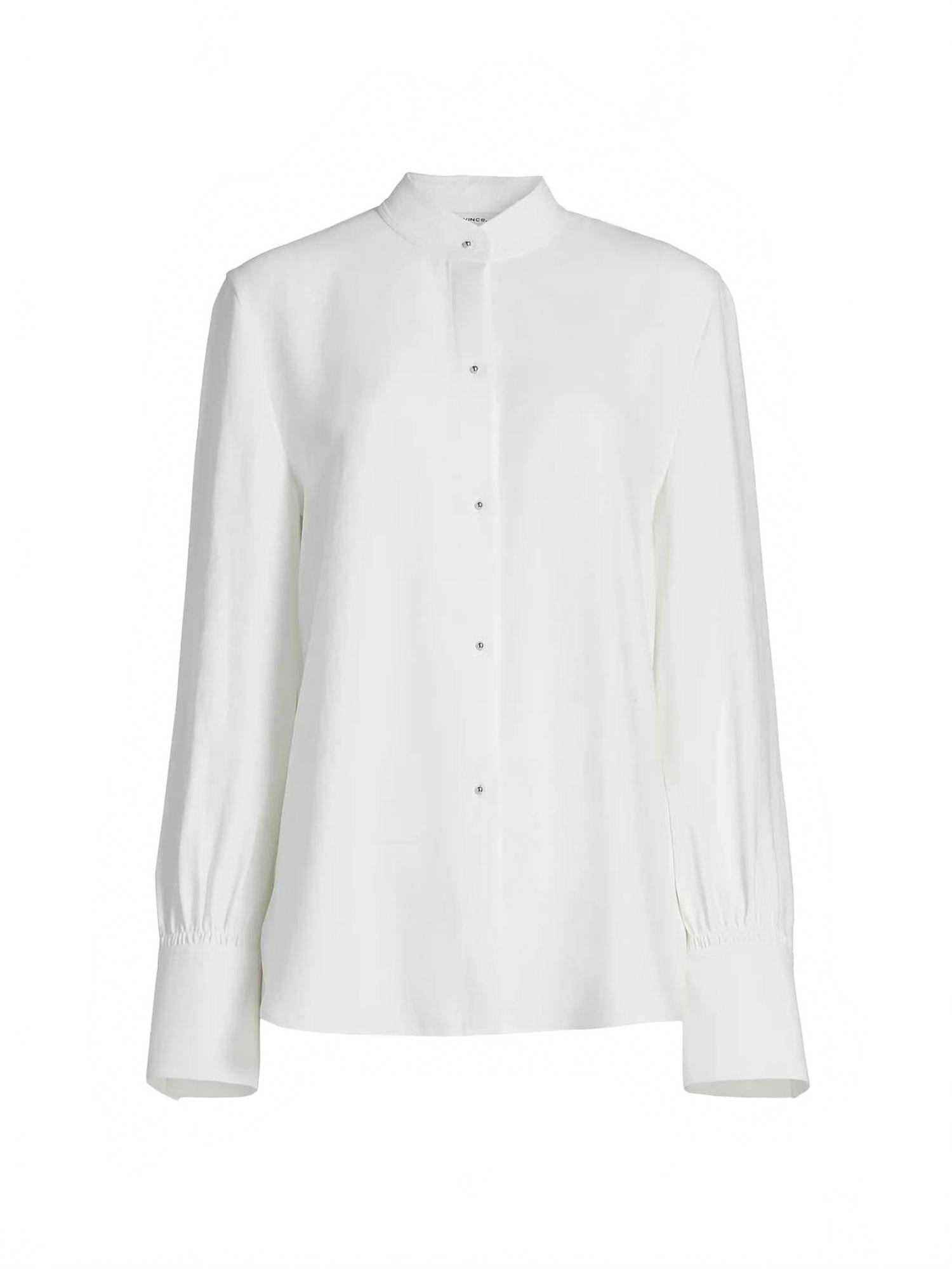 Metal Ball Button Long Sleeve Shirt In Off White
