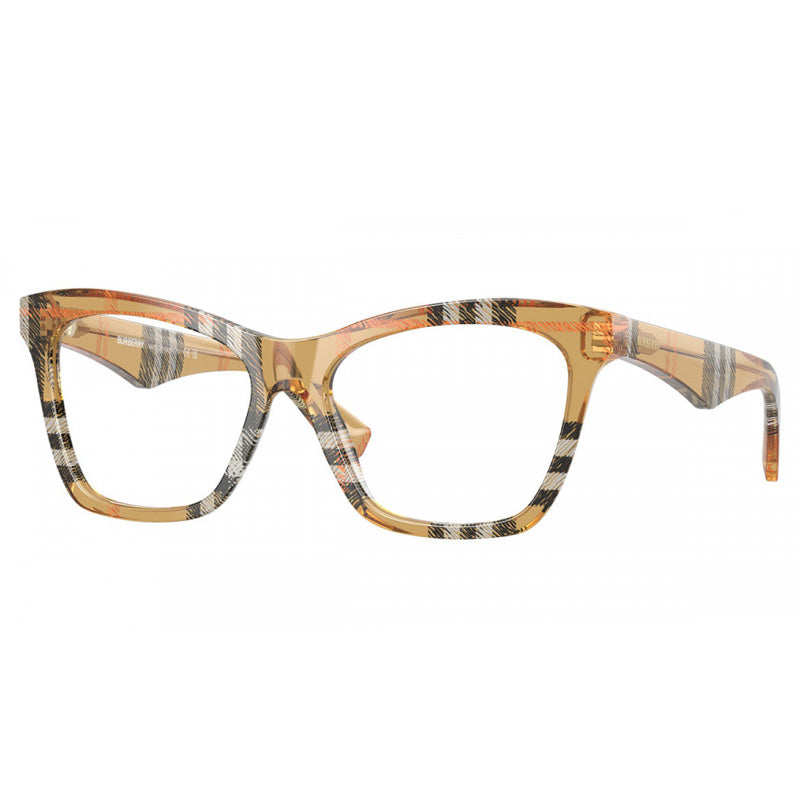 Burberry Eyeglasses Cat Eye Full Rim, Top Black On Vintage Check Frame And Clear Demo Lenses Lens Be24164121