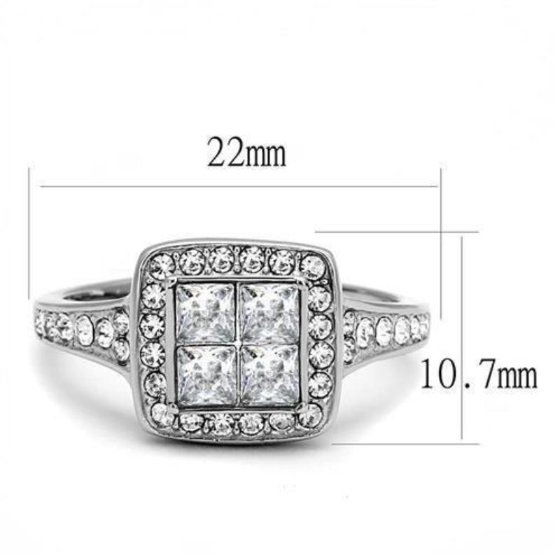 High polished (no plating) Stainless Steel Ring with AAA Grade CZ in Clear