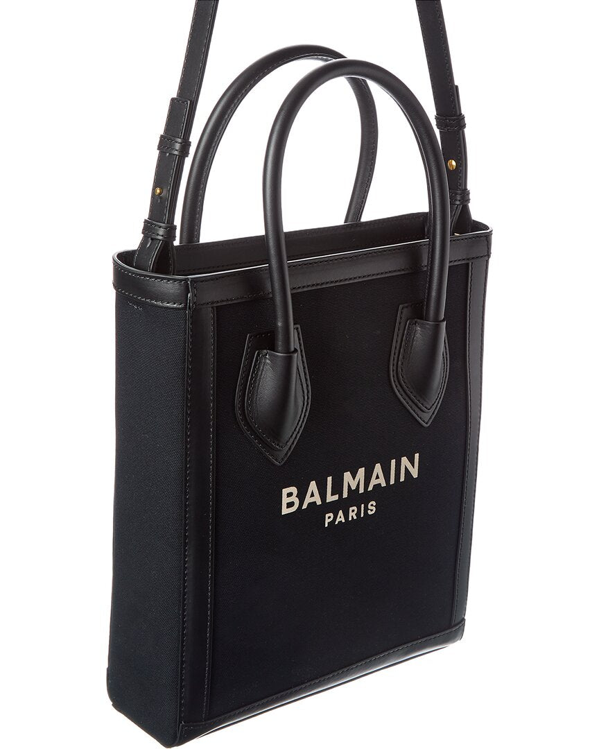 Balmain Logo Canvas & Leather Tote
