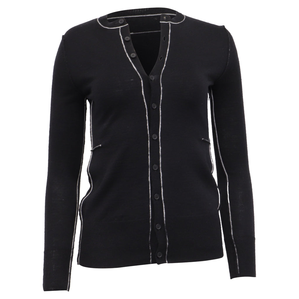 MM6 Maison Margiela Knit Contrast Stitch Cardigan in Black Wool