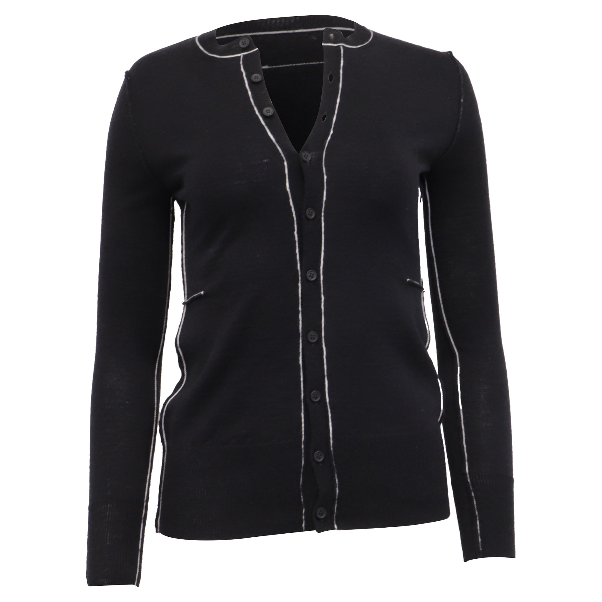 MM6 Maison Margiela Knit Contrast Stitch Cardigan in Black Wool