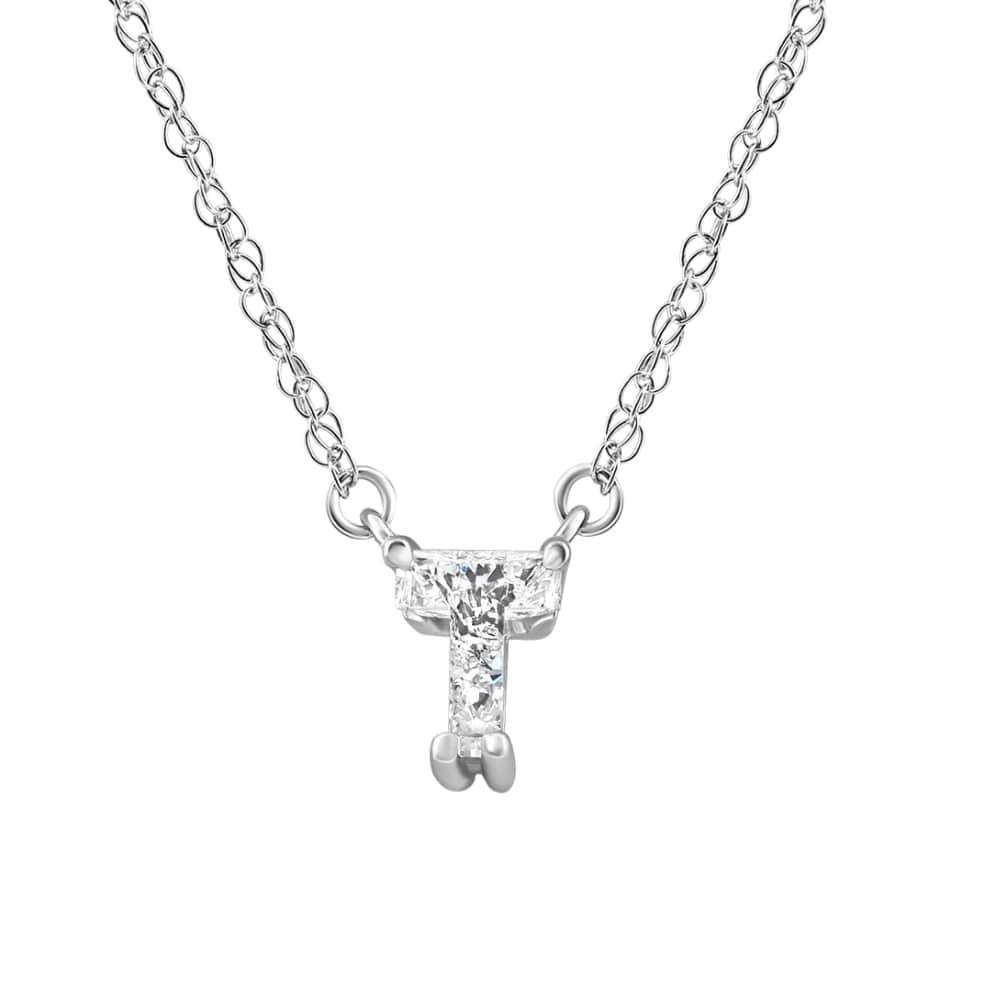 Diamond "T" Initial Pendant 18" Necklace 14K White Gold Lab Grown