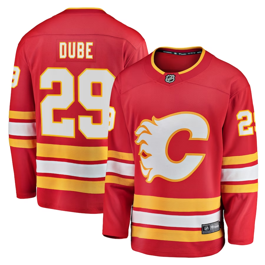 Men's Calgary Flames Dillon Dube #29 Red Home Breakaway Player jersey