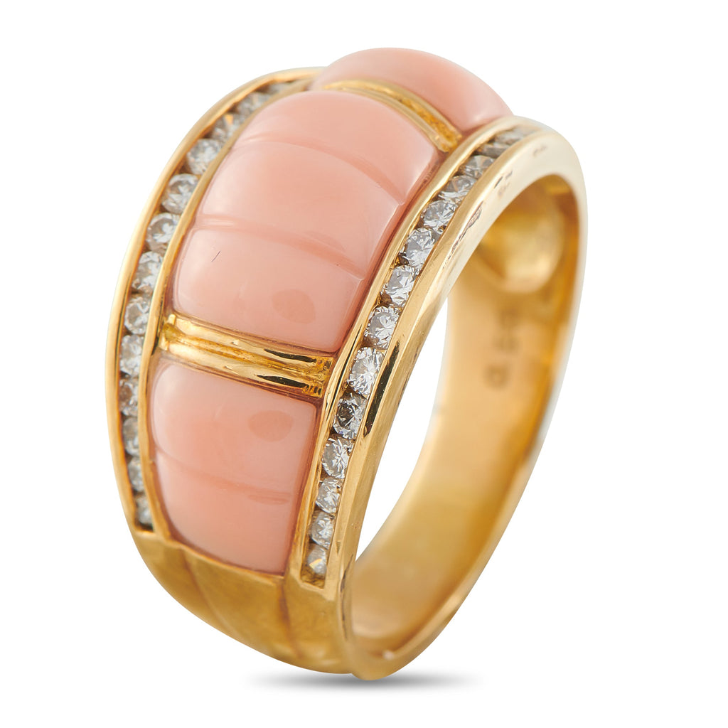 LB Exclusive 18K Yellow Gold 0.55ct Diamond and Coral Ring MF03-041026