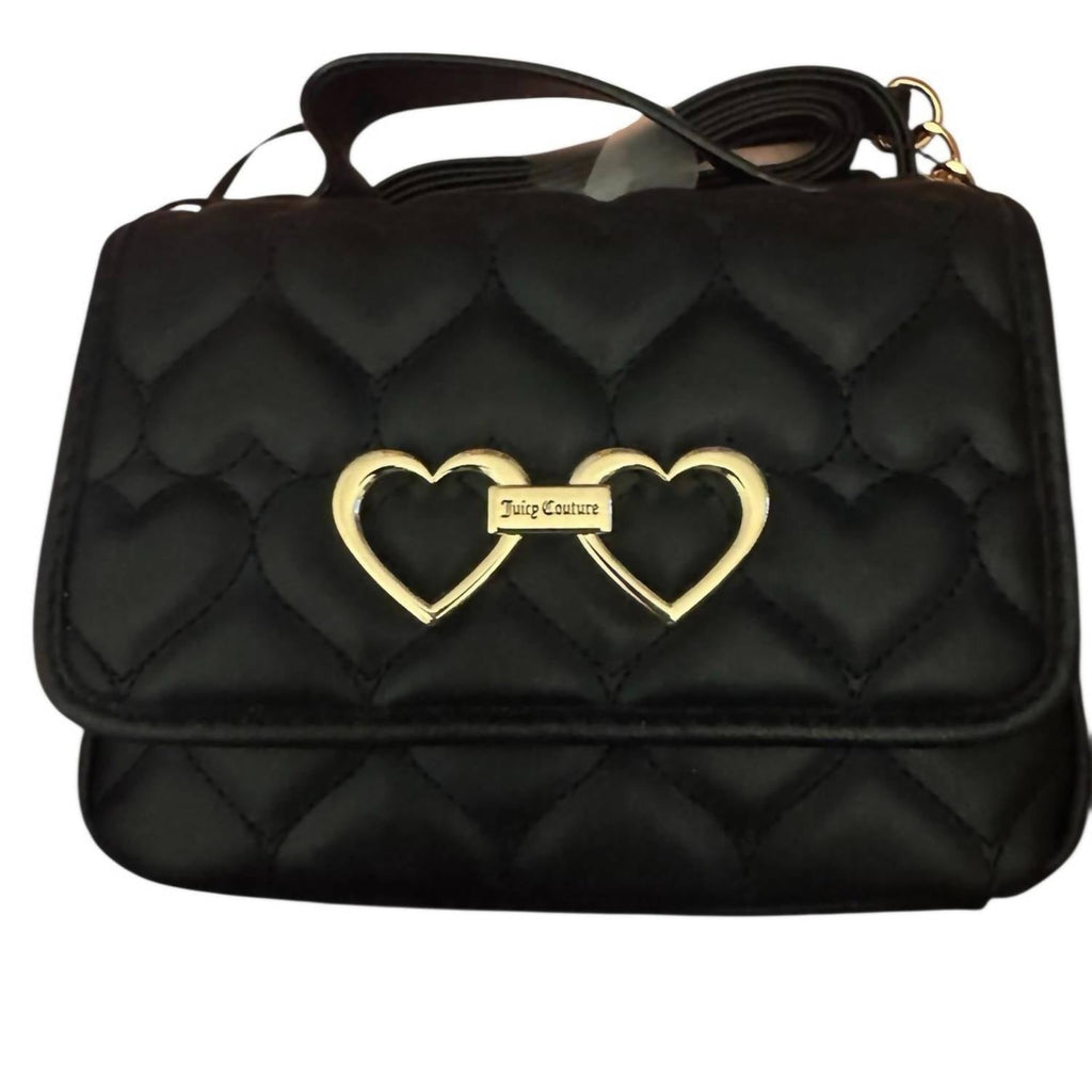 Women's Quilted Crossbody Bag With Heart Detail In Black