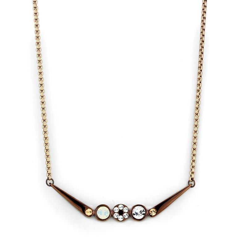 IP Rose Gold & IP light Coffee Stainless Steel Necklace with Top Grade Crystal in Multi Color