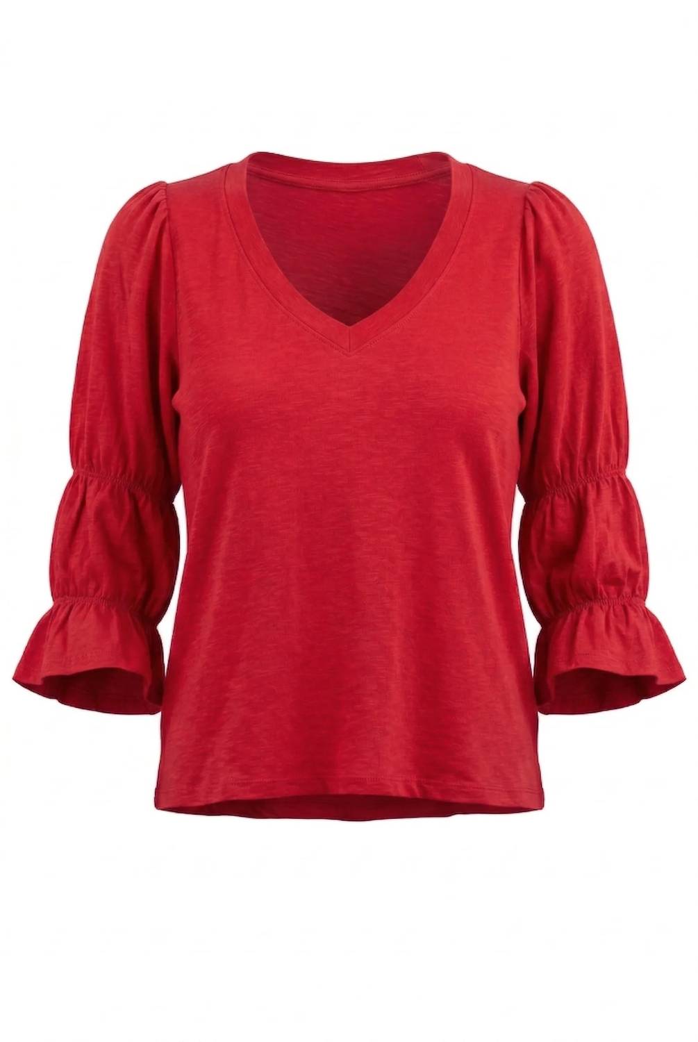 V Neck Renaissance Sleeve Blouse In Rocco Red
