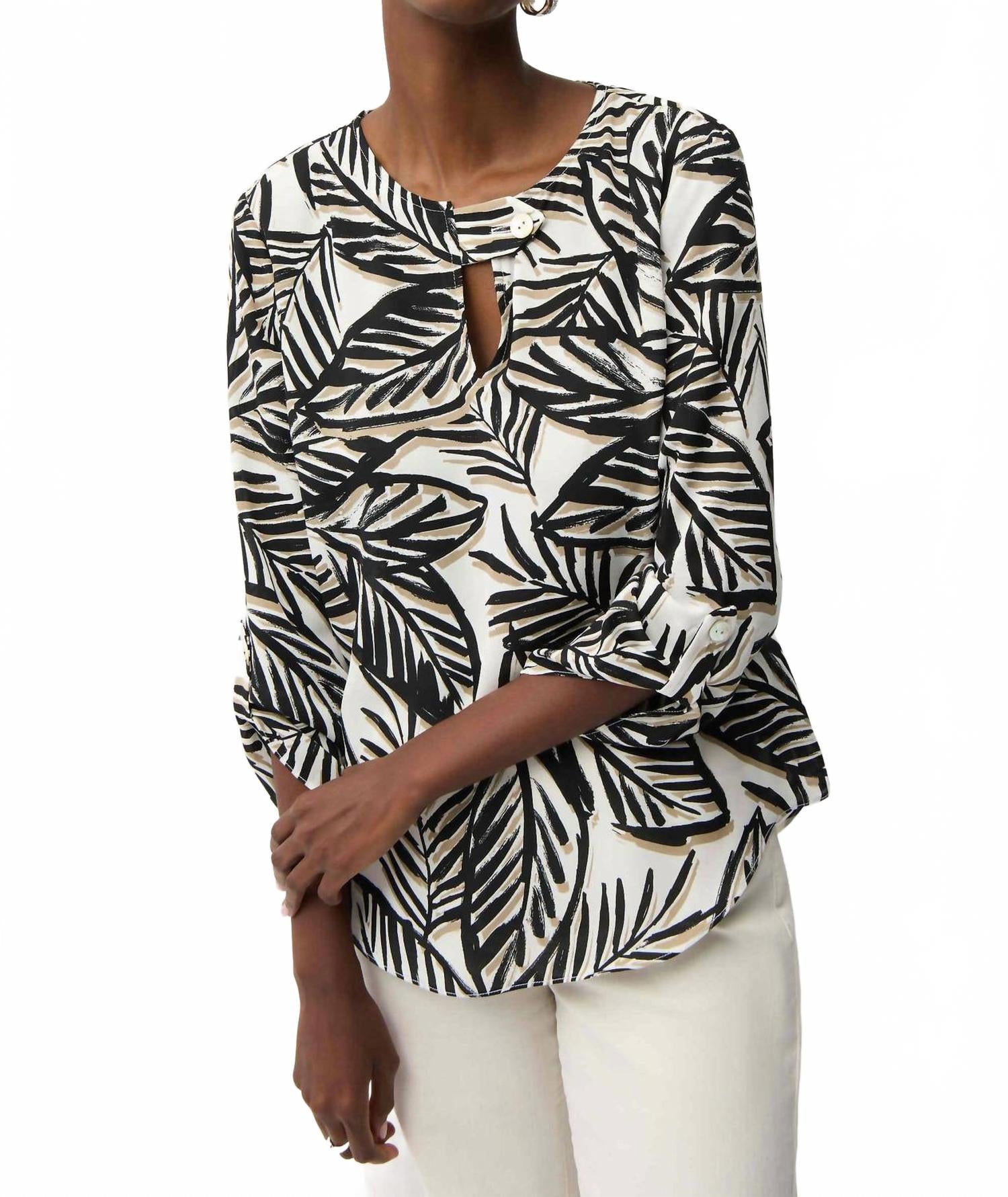 Georgette Tropical Print Boxy Top In Vanilla / Multi