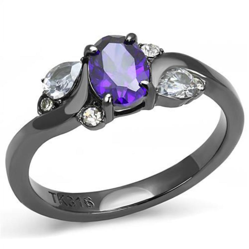 IP Light Black Stainless Steel Ring with AAA Grade CZ in Tanzanite