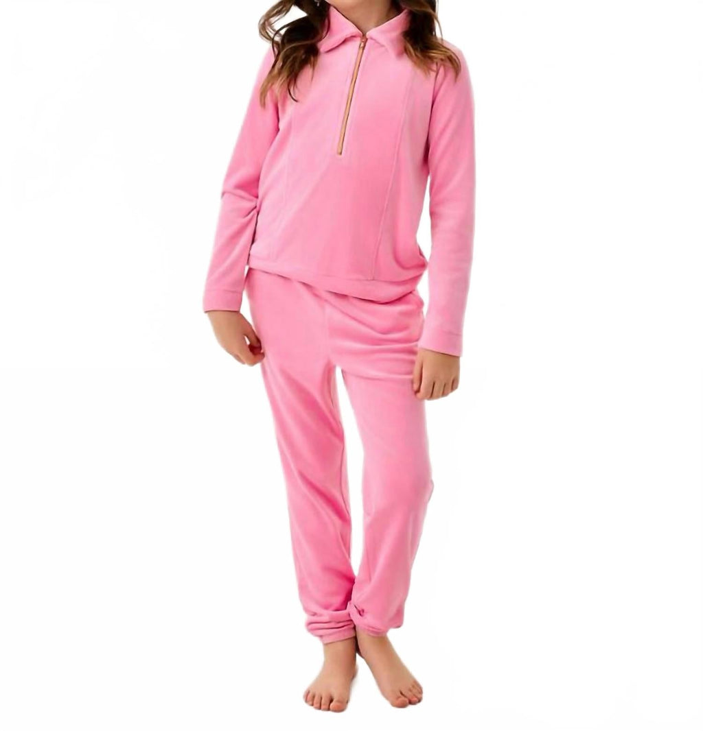 Mini Mallie Velour Pant In Confetti Pink
