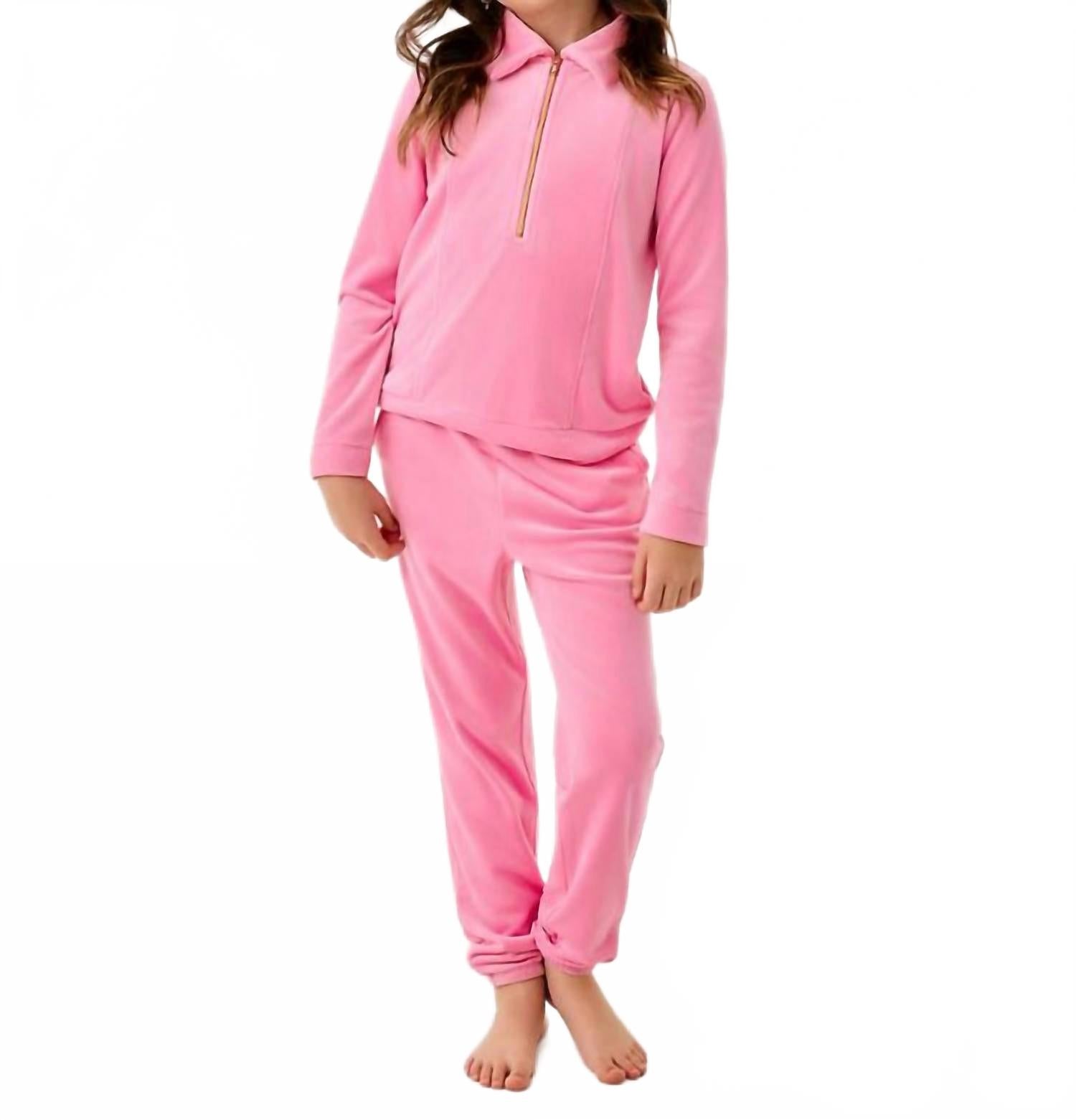 Mini Mallie Velour Pant In Confetti Pink
