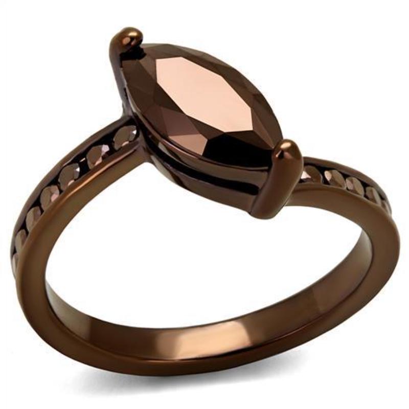 IP Coffee light Brass Ring with AAA Grade CZ in Light Coffee