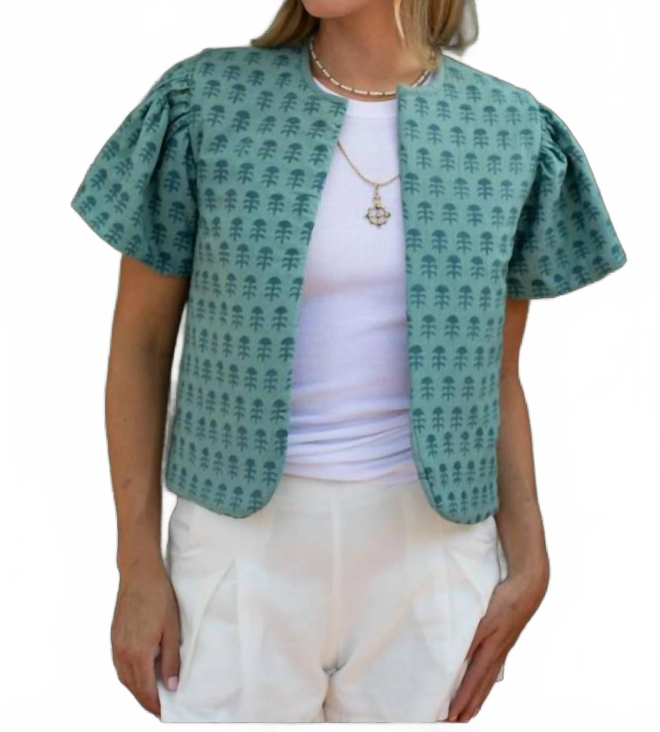 Darby Reversible Embroidery Linen Vest In Mineral Blue
