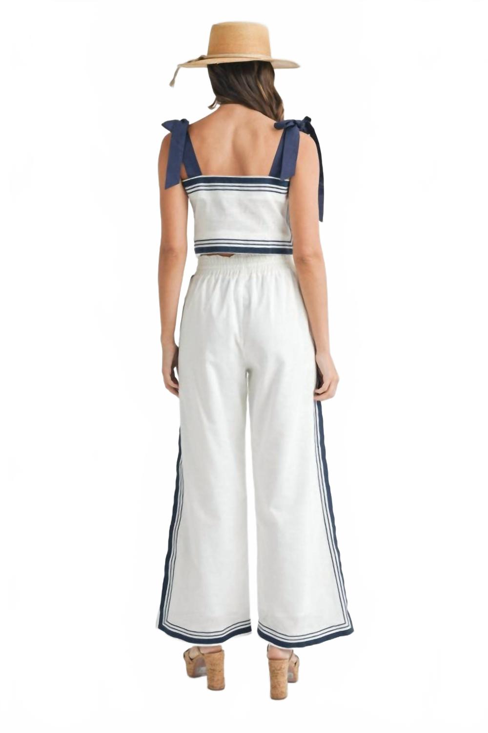 Chevron Linen Pants In White