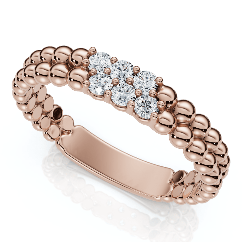 Two Row Beaded Diamond Stackable Ring 14k Gold or Platinum Lab Grown