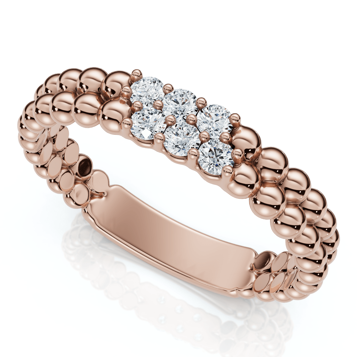 Two Row Beaded Diamond Stackable Ring 14k Gold or Platinum Lab Grown