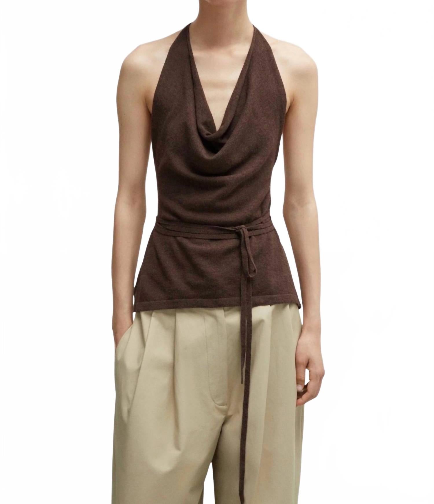 Merino Wool Tie Top In Brown