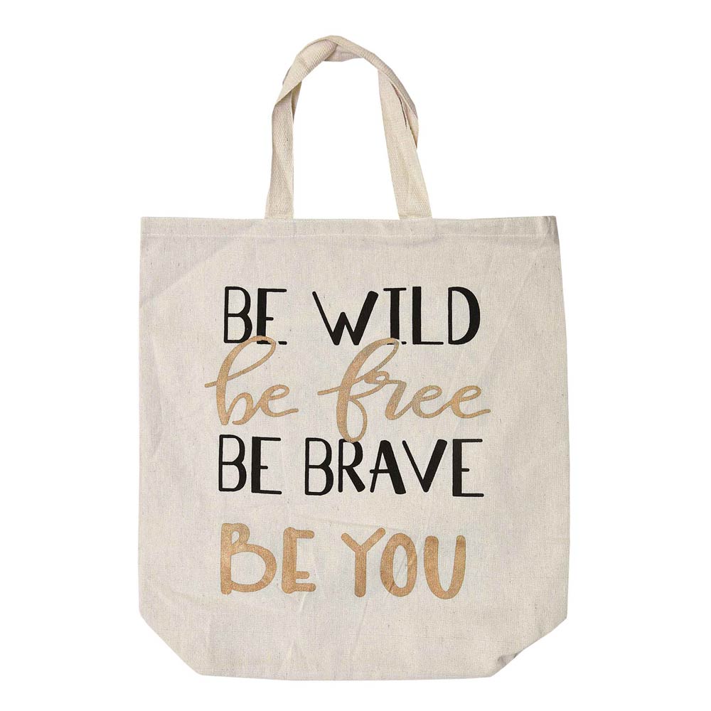 BE WILD BE FREE Message Print Shoulder Tote Bag