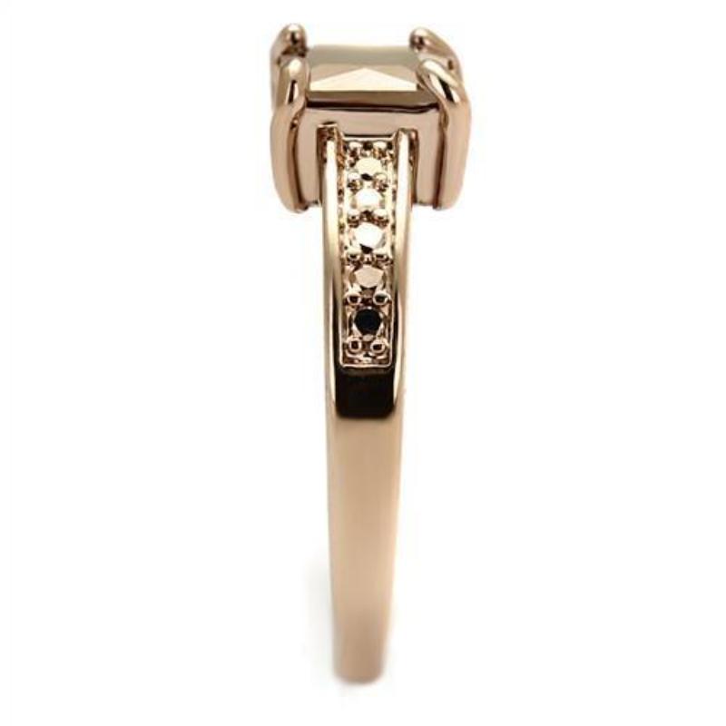 IP Rose Gold(Ion Plating) Brass Ring with AAA Grade CZ in Metallic Light Gold