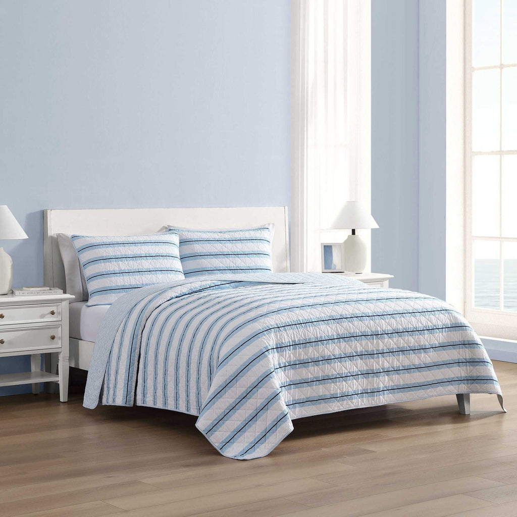 Nautica Tim Stripe Blue Twin Quilt Set