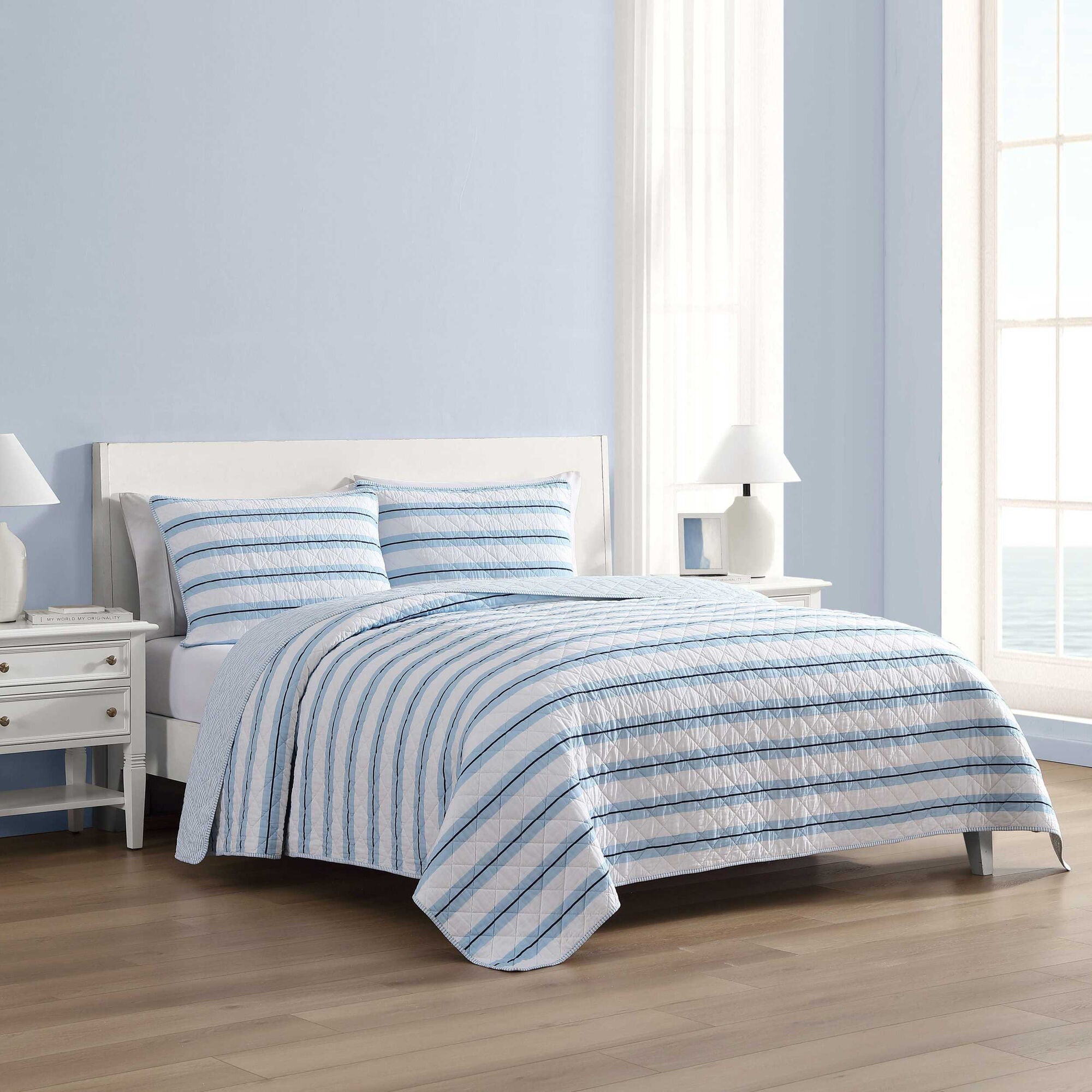 Nautica Tim Stripe Blue King Quilt Set