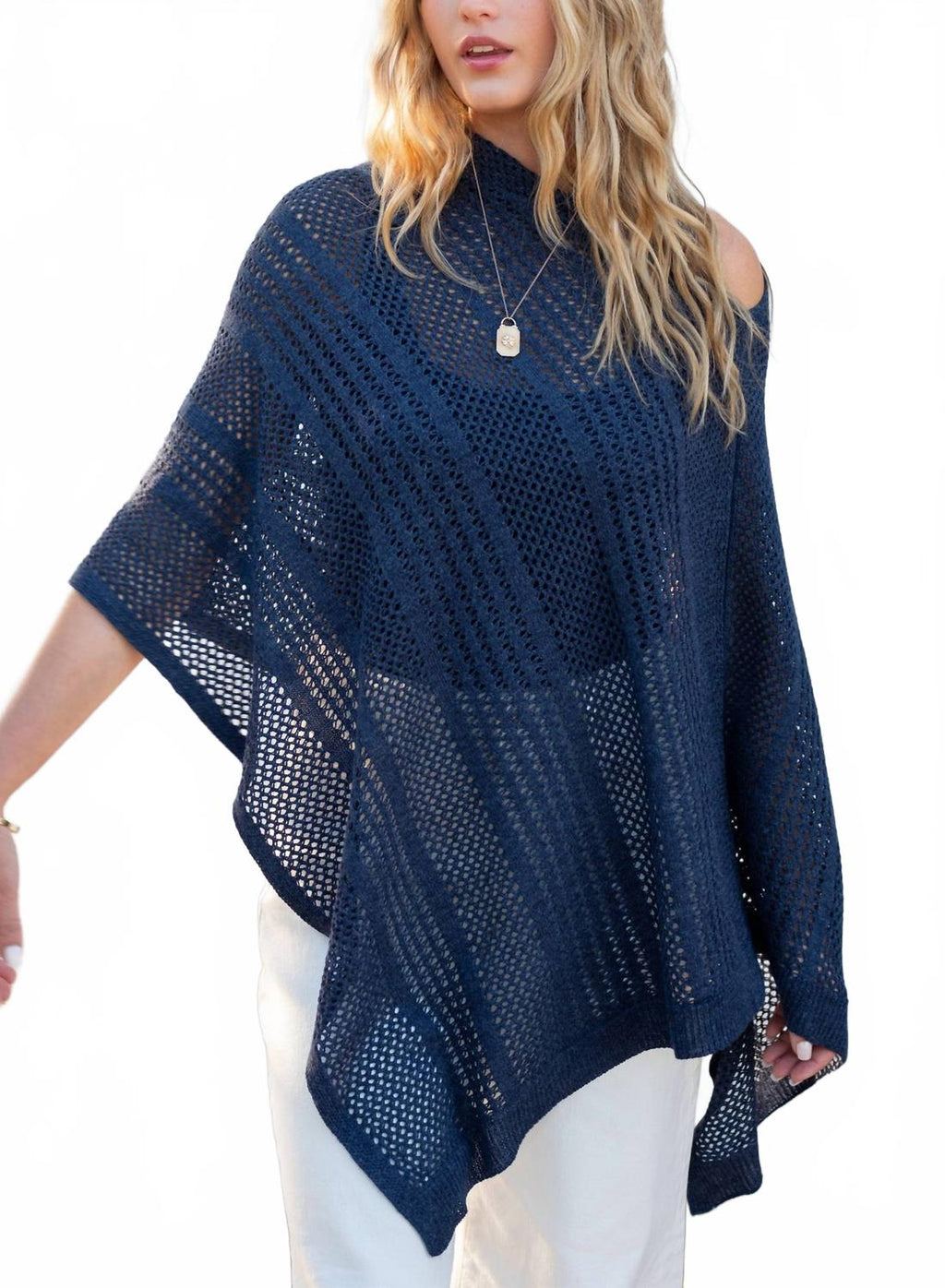 Celeste Crochet Poncho In Navy