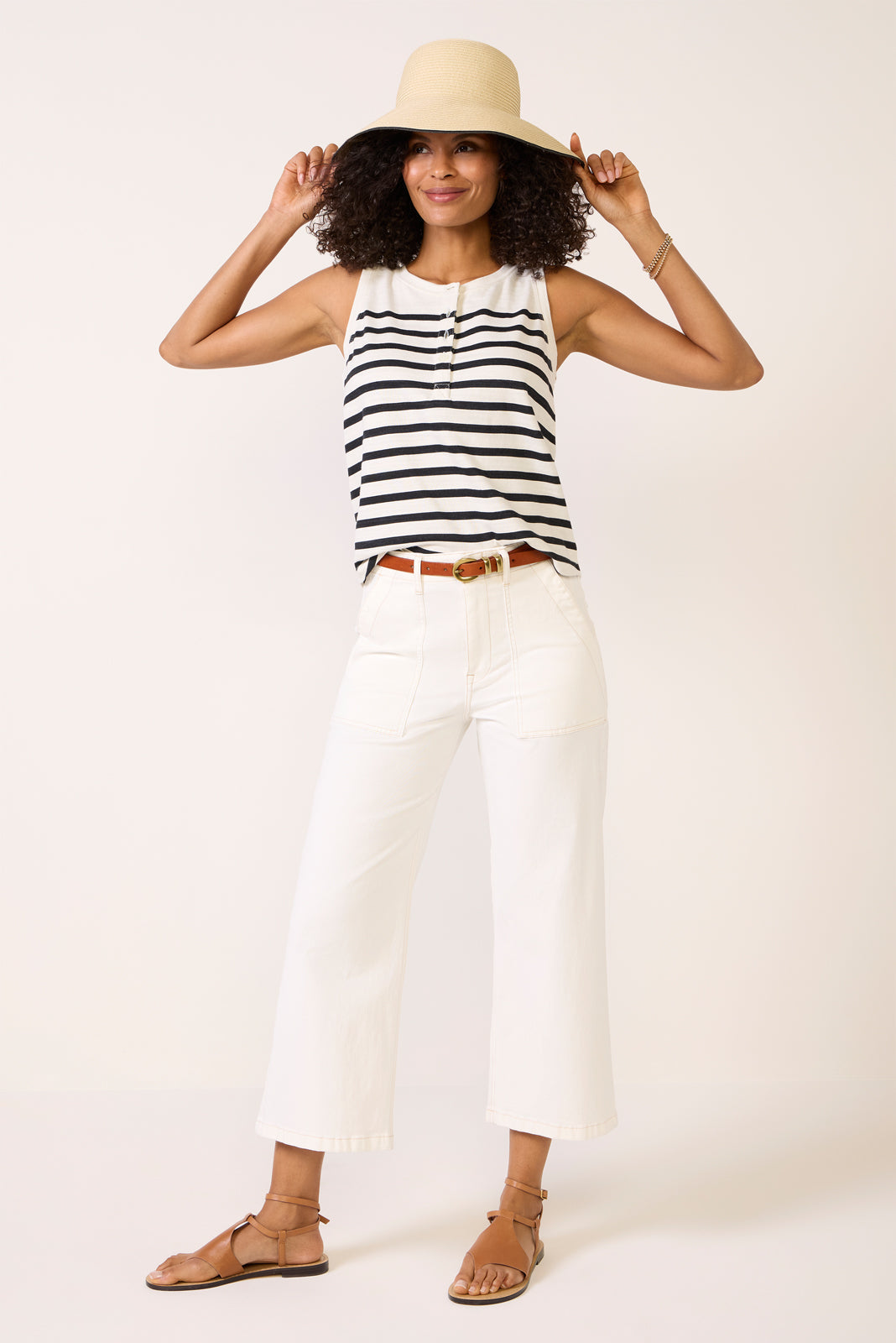 Women's Esme Striped Henley Tank Top