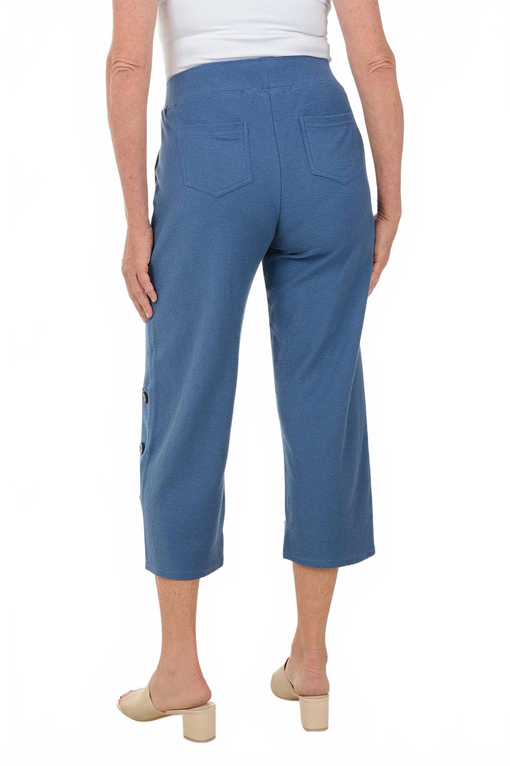 Pull On Pants With Button Hem Accent In Marine