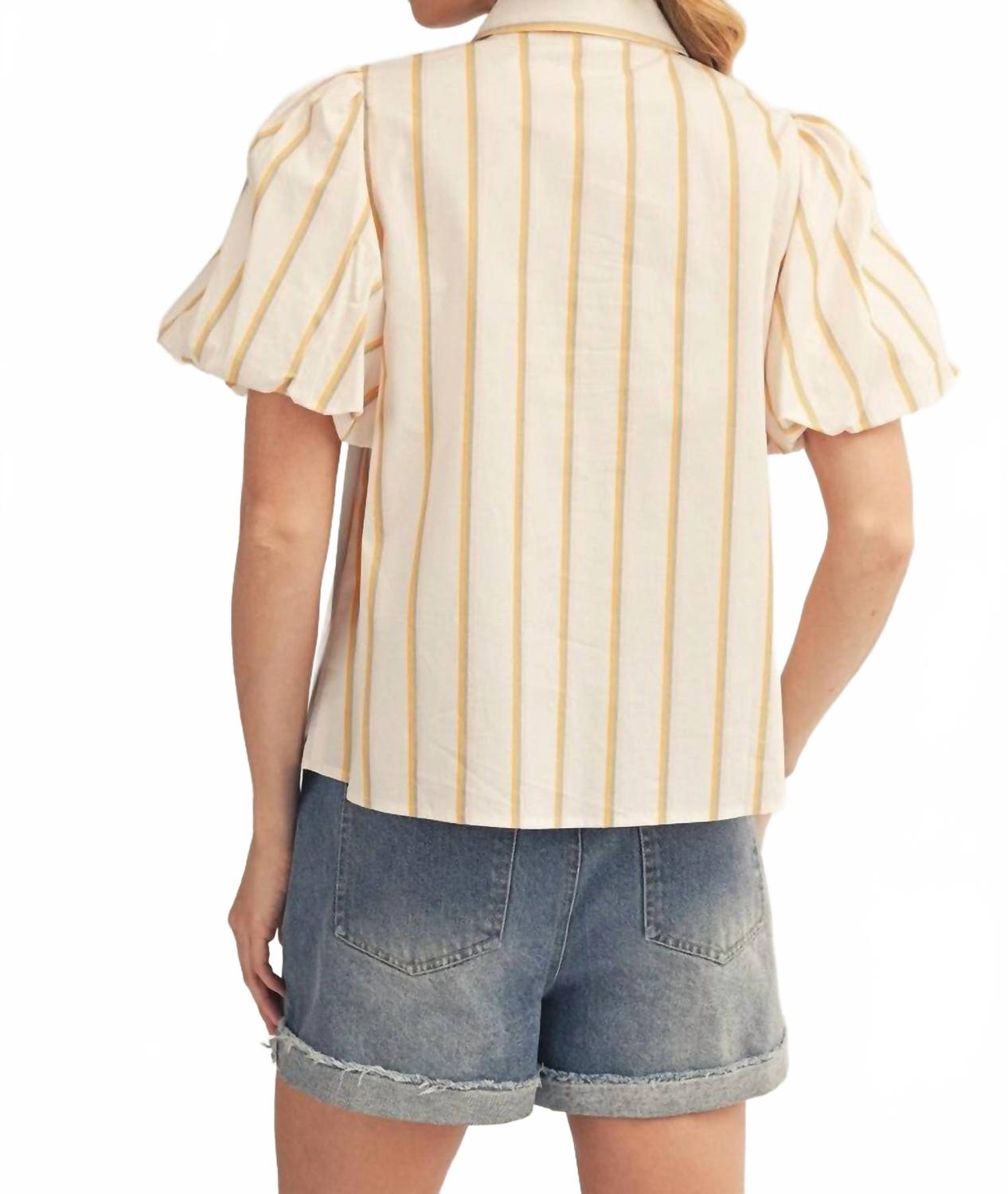 Boots Galore Striped Button Up Shirt In White / Yellow
