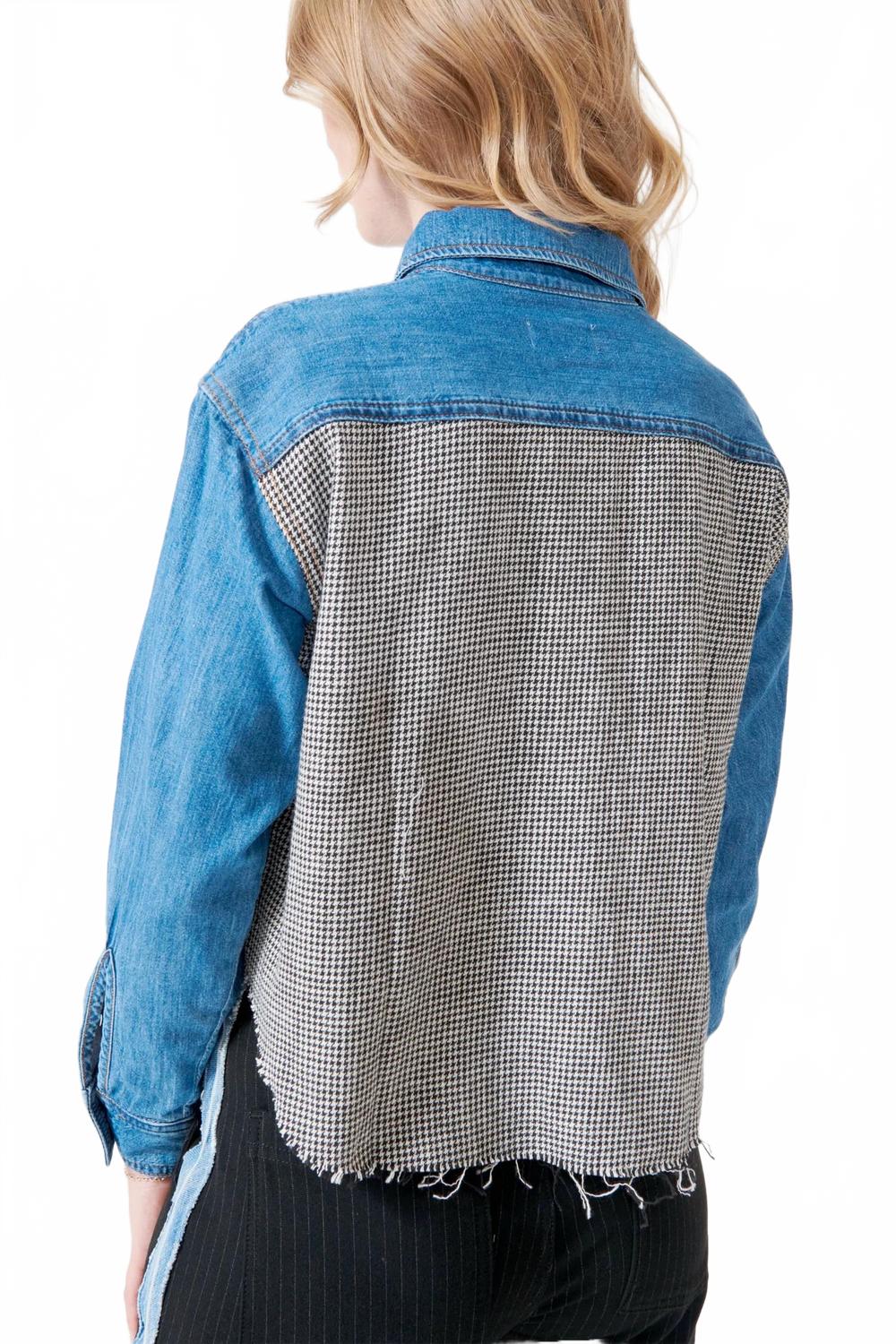Crosby Combo Flannel Shirt In Denim Blue & Houndstooth Multi