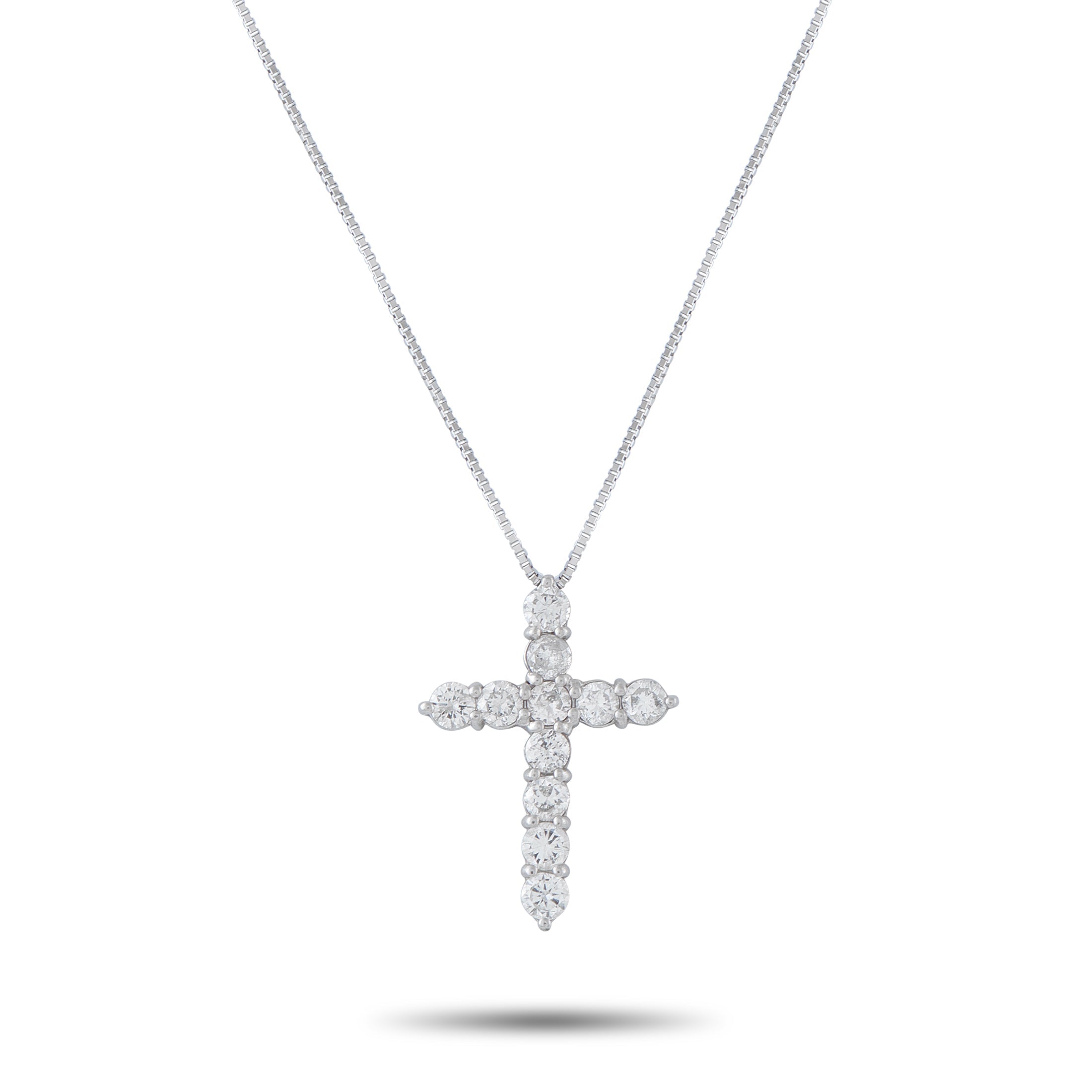 LB Exclusive Platinum 1.03ct Diamond Cross Pendant Necklace MF41-041326