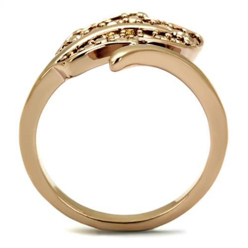 IP Rose Gold(Ion Plating) Brass Ring with AAA Grade CZ in Metallic Light Gold