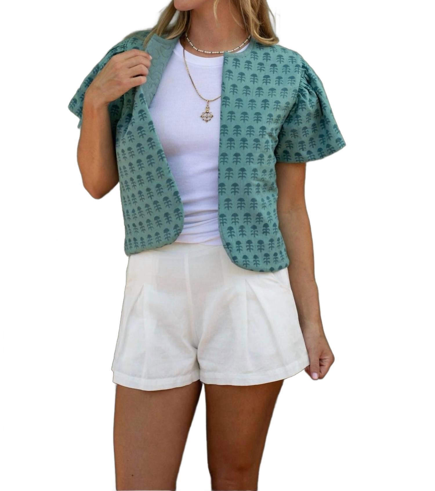 Darby Reversible Embroidery Linen Vest In Mineral Blue