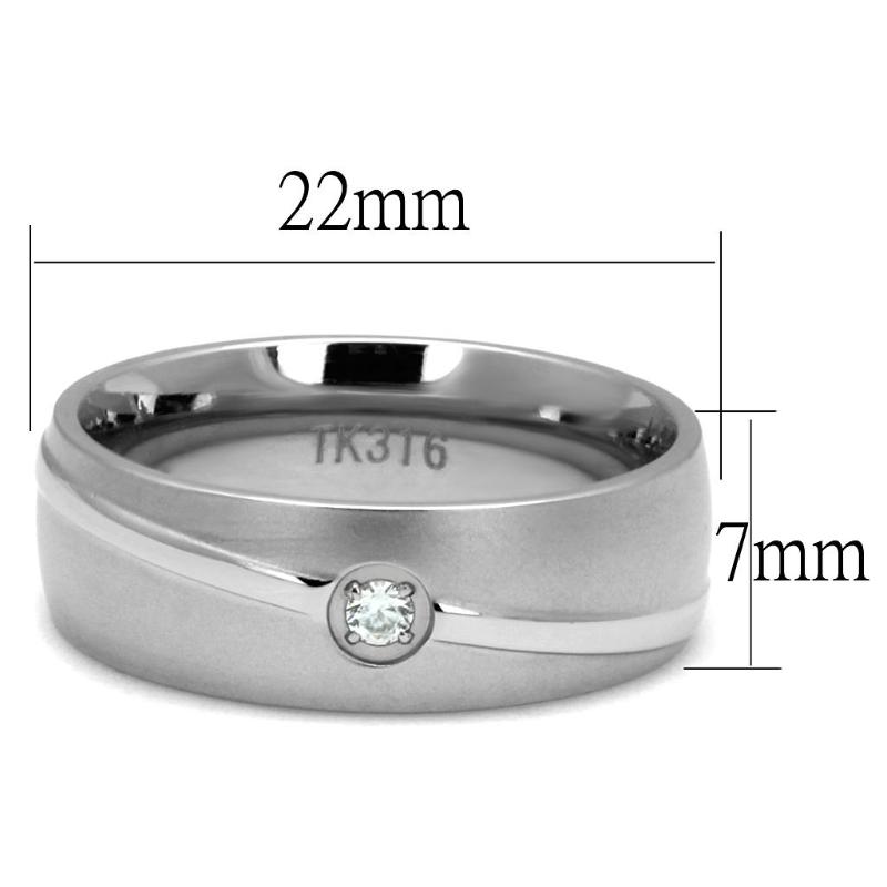 High polished (no plating) Stainless Steel Ring with AAA Grade CZ in Clear