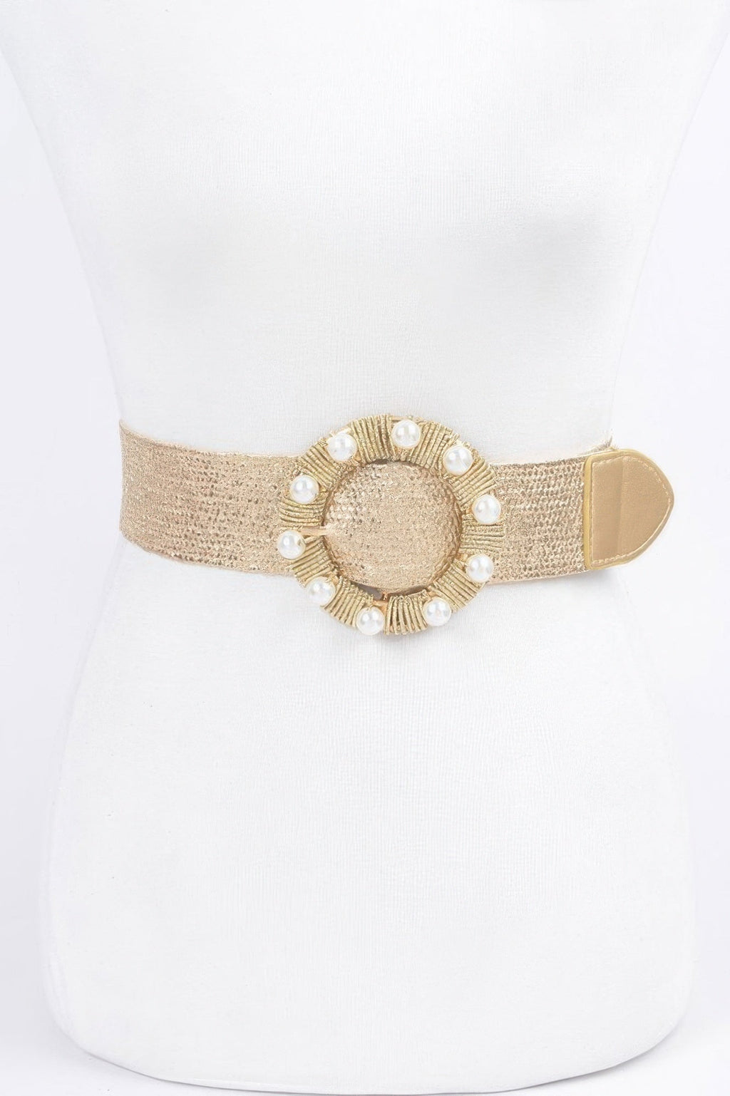 Metallic Stretch Plus Size Belt Pearl Metal Bucklt
