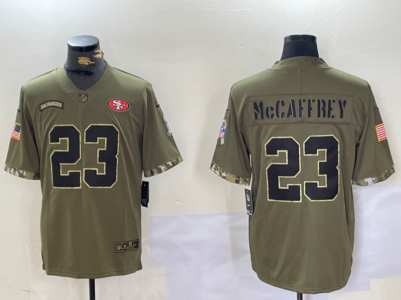Men's San Francisco 49ers Christian McCaffrey #23 Olive Salute To Service Limited Jersey1