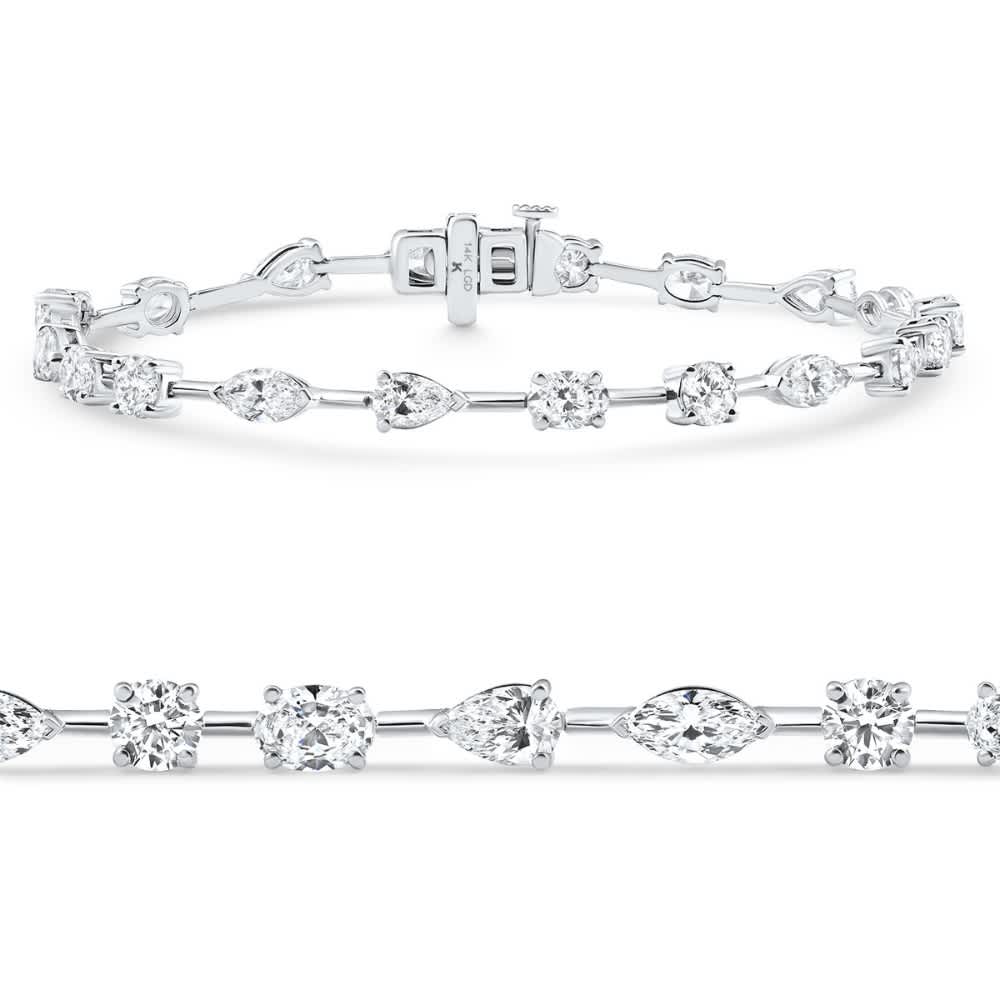 8Ct Mixed Cut Diamond Tennis Bracelet 7" 14k White Gold Lab Grown Size: 7