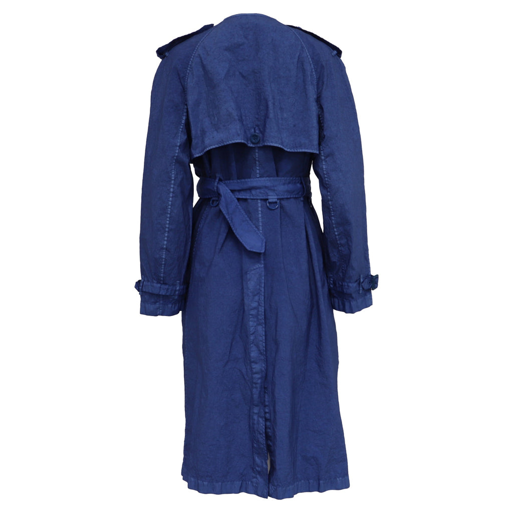 Burberry Collarless Double Breasted Trench Coat in Blue Polyamide