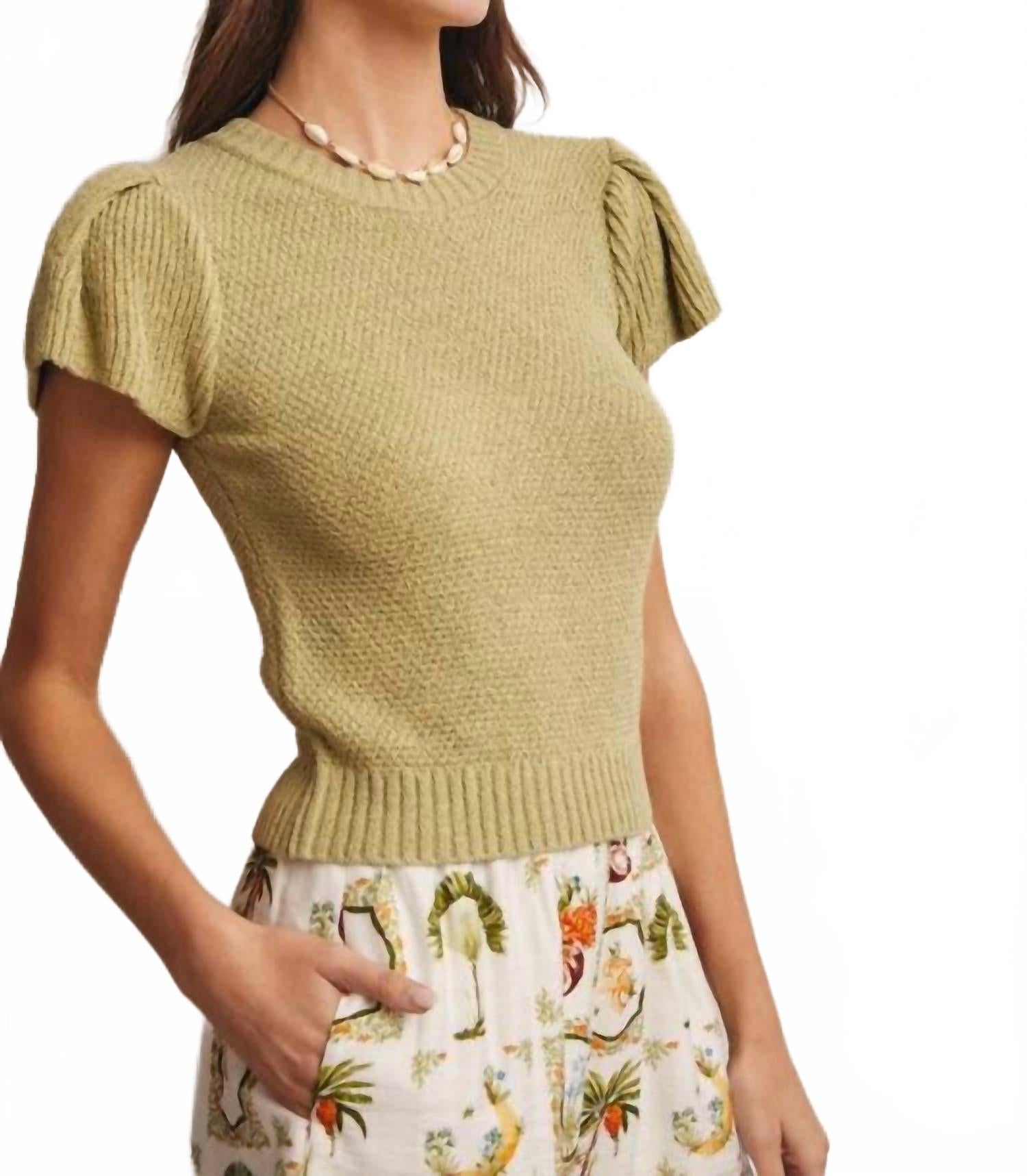 Puff Sleeve Knit Top In Green