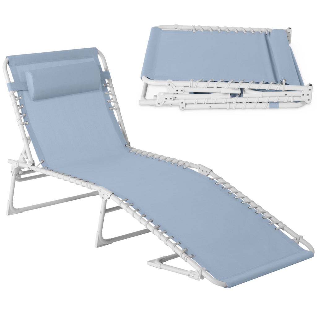 Best Choice Products Patio Chaise Lounge Chair, Outdoor Portable Adjustable Pool Recliner w/ Pillow - French Blue/White