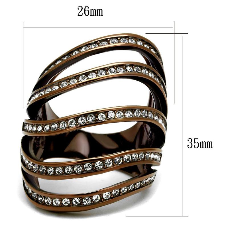 IP Coffee light Stainless Steel Ring with Top Grade Crystal in Clear