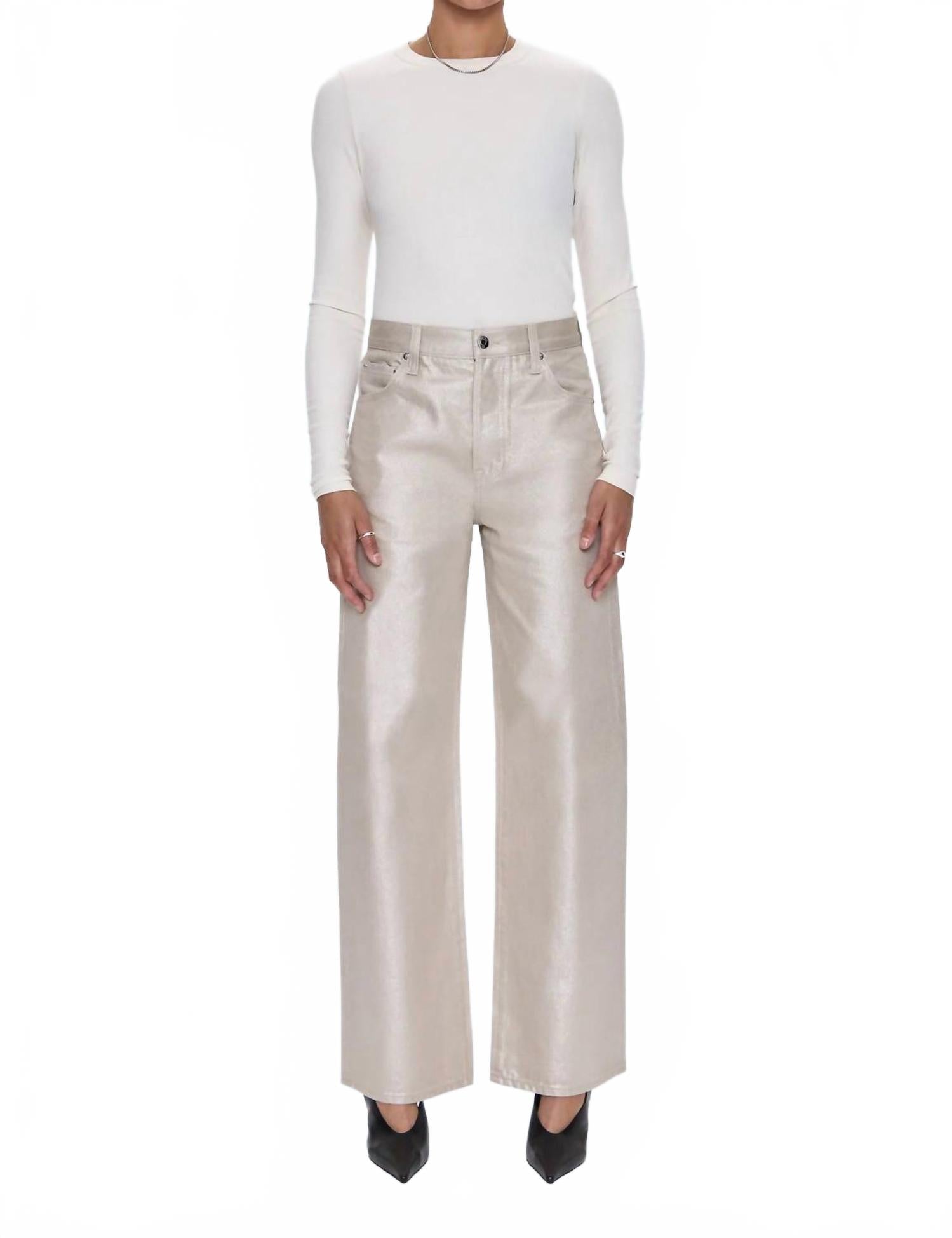Tate High Rise Bowed Leg Jeans In Champagne Luster