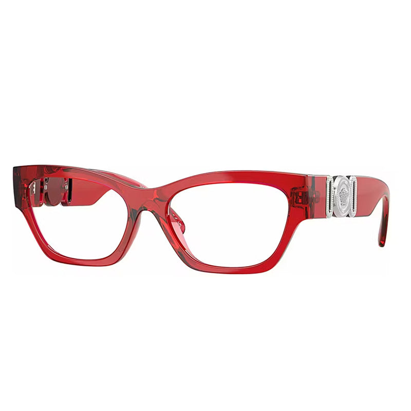 Versace Eyeglasses Cat Eye Full Rim, Red Transparent Frame And Clear Demo Lenses Lens Ve3367U5495