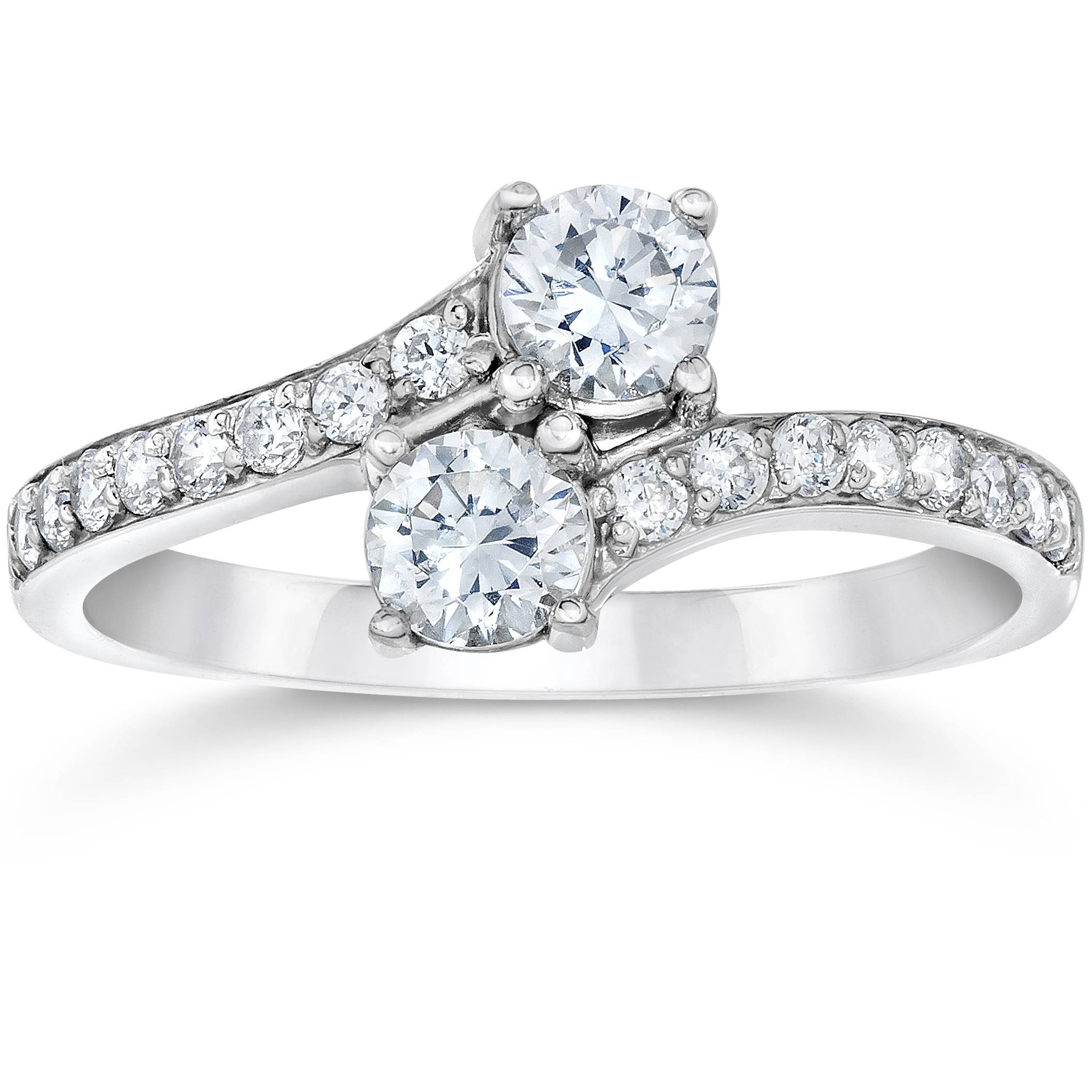 Forever Us Two Stone Round Diamond 1 Ct Solitaire Ring 14k White Gold Size Selectable