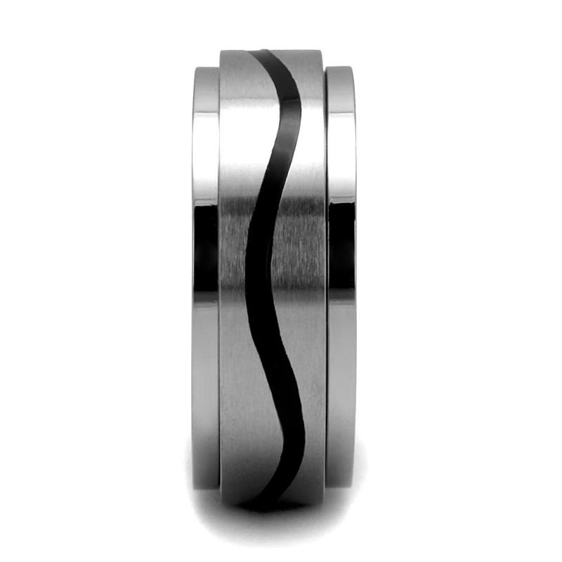 High polished (no plating) Stainless Steel Ring with Epoxy in Jet