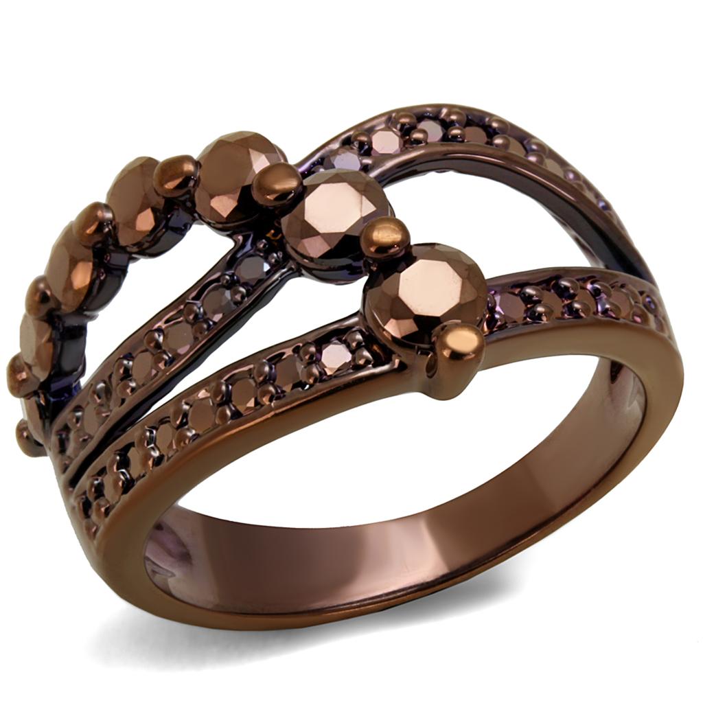IP Coffee light Brass Ring with AAA Grade CZ in Light Coffee