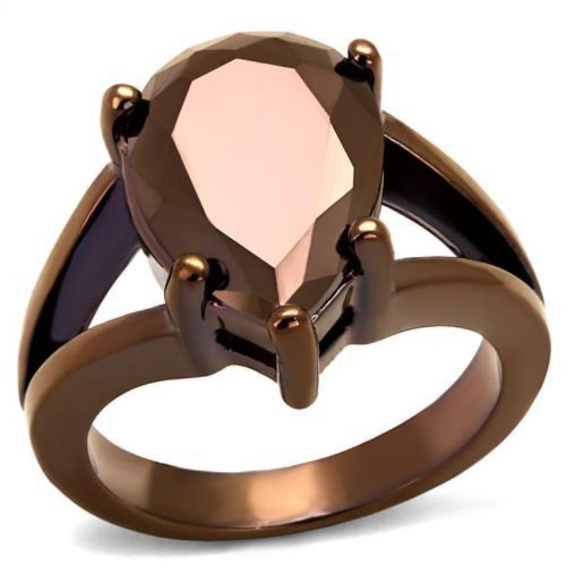 IP Coffee light Brass Ring with AAA Grade CZ in Light Coffee