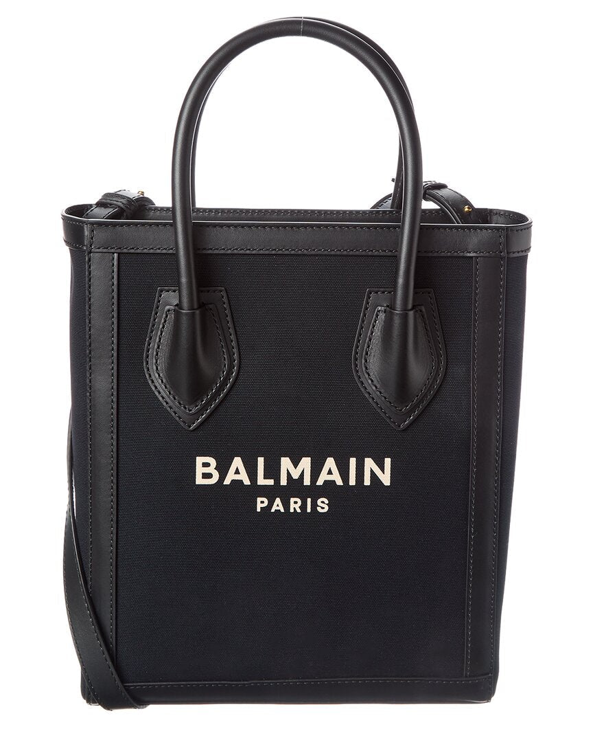Balmain Logo Canvas & Leather Tote